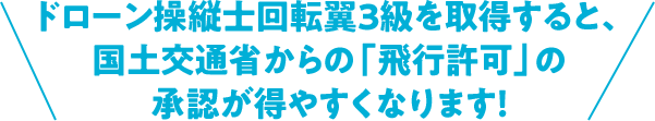 ドローン操縦士回転翼3級を取得すると、国土交通省からの「飛行許可」の承認が得やすくなります!